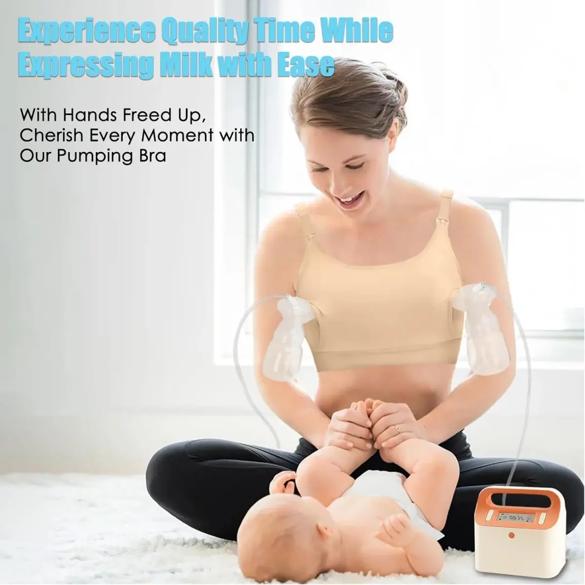ENSDOAR Hands-Free Pumping Bra for Pumping & Nursing, Beige, X-Large | All-Day Comfort & Easy Access - view 5