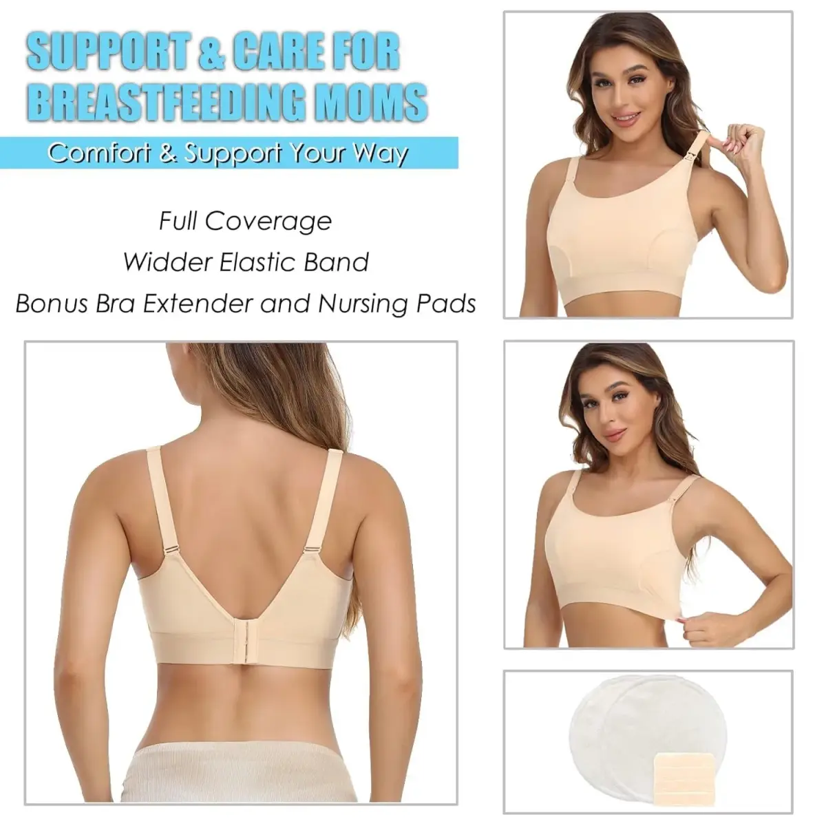 ENSDOAR Hands-Free Pumping Bra for Pumping & Nursing, Beige, X-Large | All-Day Comfort & Easy Access - view 6
