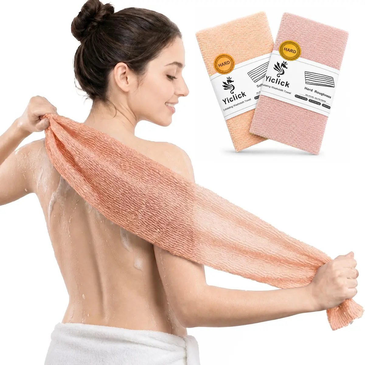 Yiclick Exfoliating Washcloth Towel 2-Pack (40-inch Length) | Korean Japanese Style Back Scrubber for Shower - main product image