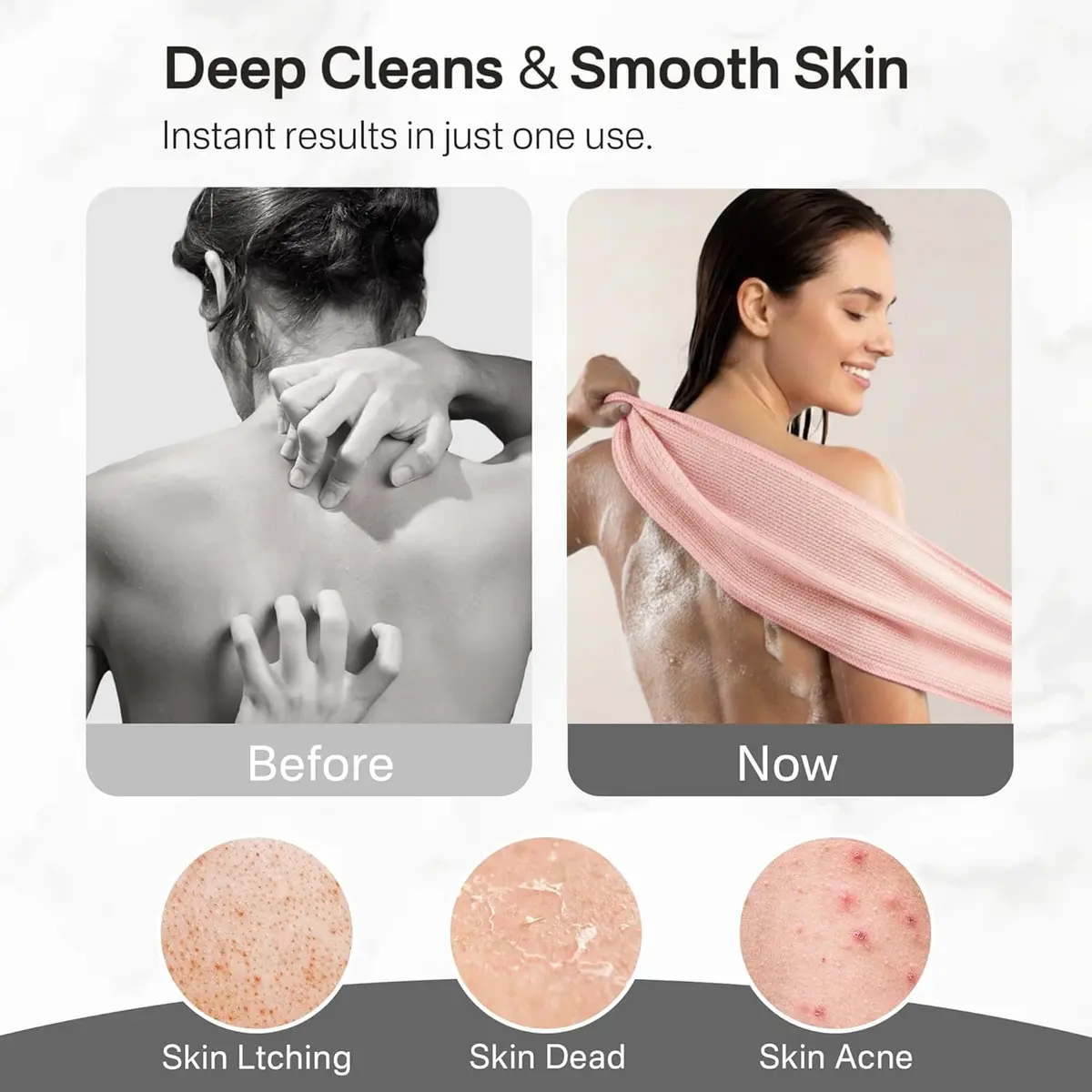Yiclick Exfoliating Washcloth Towel 2-Pack (40-inch Length) | Korean Japanese Style Back Scrubber for Shower - view 4