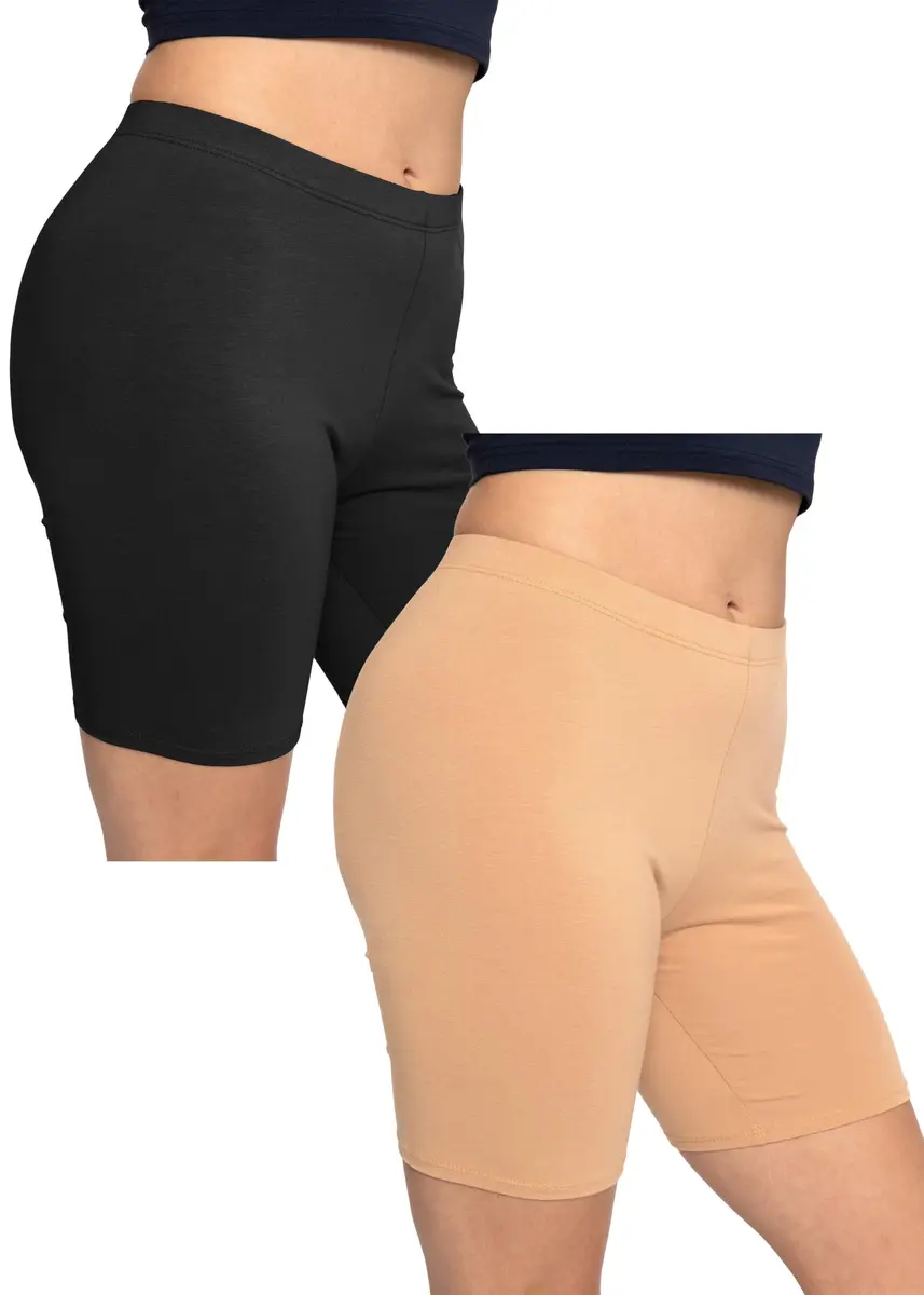 STRETCH IS COMFORT Women's Cotton Biker Shorts 2 Pack Black|Beige Medium | Soft Cotton Stretch Fit for Daily Comfort - main product image