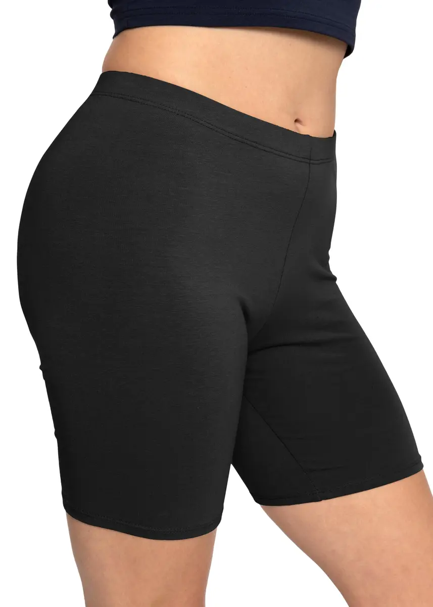 STRETCH IS COMFORT Women's Cotton Biker Shorts 2 Pack Black|Beige Medium | Soft Cotton Stretch Fit for Daily Comfort - view 2