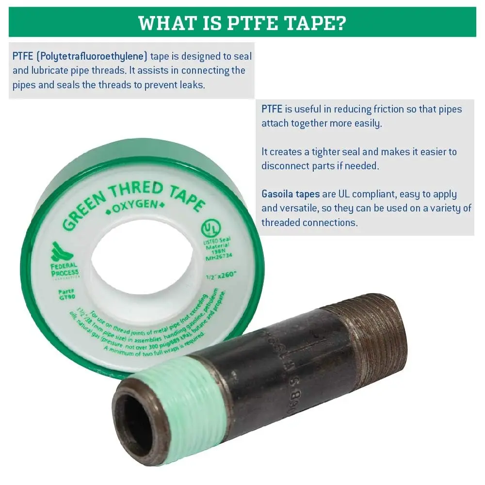 Gasoila Green PTFE Thread Seal Tape 1/2 Inch x 260 Inch | Leak-Proof, High-Density, Non-Toxic (70-120 chars) - view 3