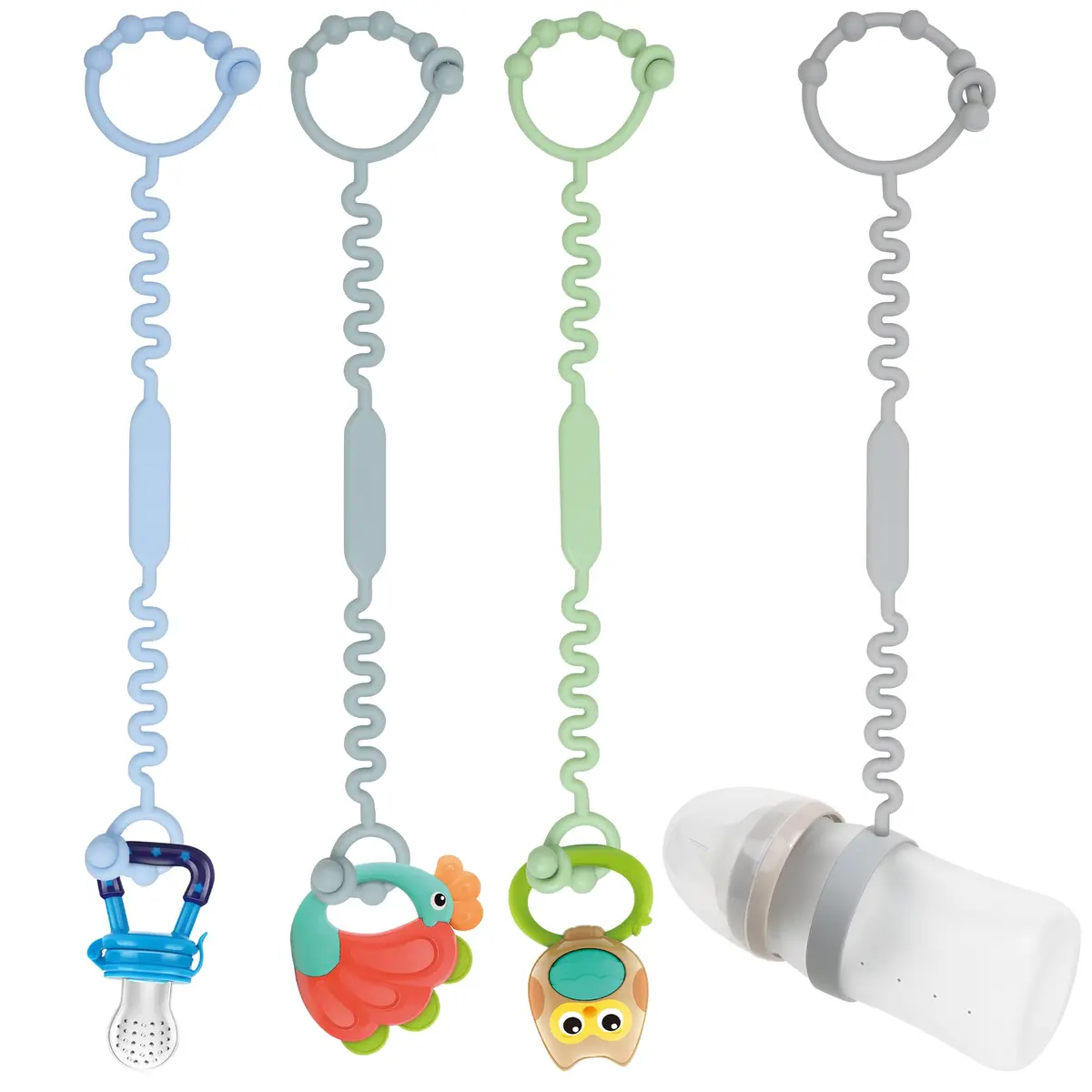 LJOWJVA Baby Pacifier & Toy Straps 4pcs | BPA-Free Silicone, Adjustable & Easy to Clean - main product image