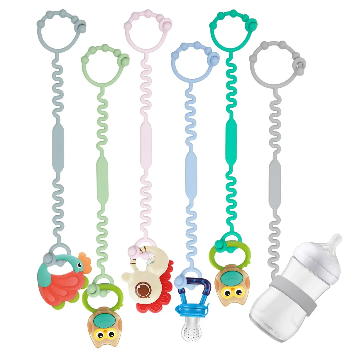LJOWJVA Toy Straps - Pacifier Holder Clip with Self-Adjusting Bayonet, Pure Silicone, BPA-Free, Multi Colors | Baby Accessories - main product image
