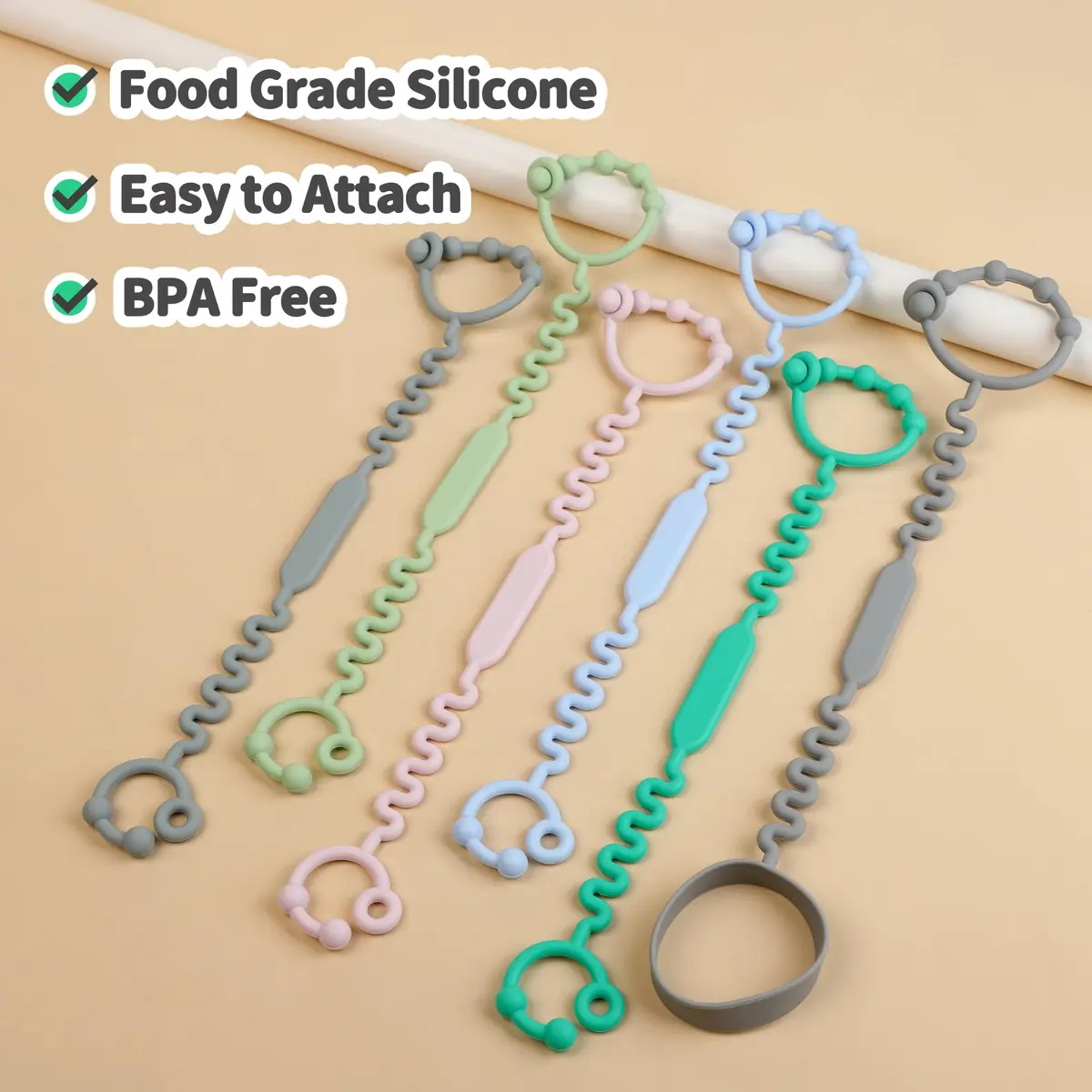 LJOWJVA Toy Straps - Pacifier Holder Clip with Self-Adjusting Bayonet, Pure Silicone, BPA-Free, Multi Colors | Baby Accessories - view 7