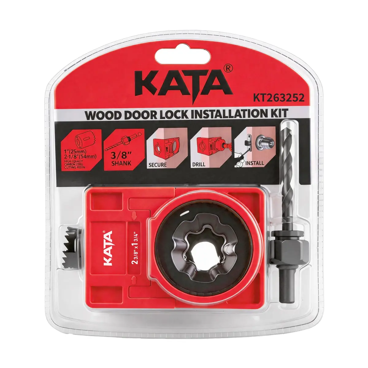 KATA Door Lock Installation Kit with Hole Saw & Guide Template for Wood Doors | Fits 1-3/8” to 1-3/4” Doors - view 7