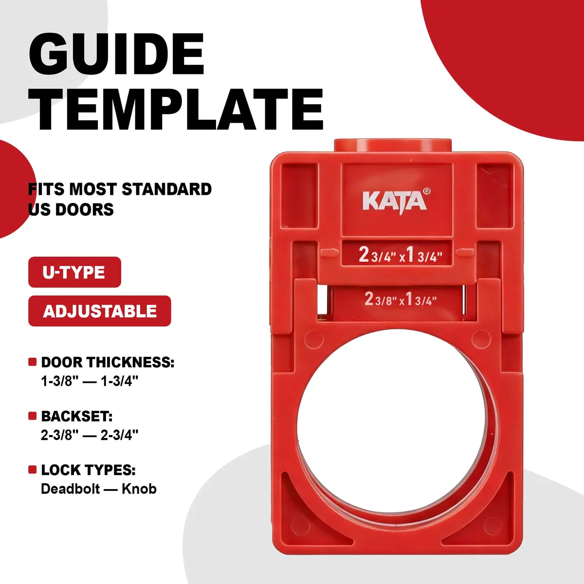 KATA Door Lock Installation Kit with Hole Saw & Guide Template for Wood Doors | Fits 1-3/8” to 1-3/4” Doors - view 2