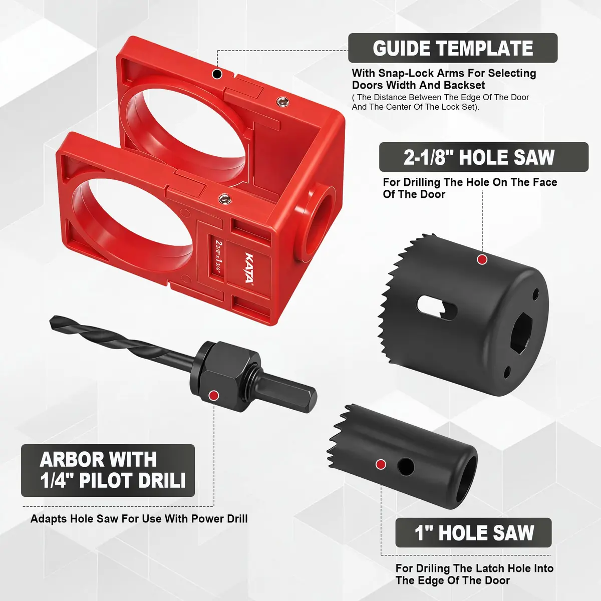 KATA Door Lock Installation Kit with Hole Saw & Guide Template for Wood Doors | Fits 1-3/8” to 1-3/4” Doors - view 3