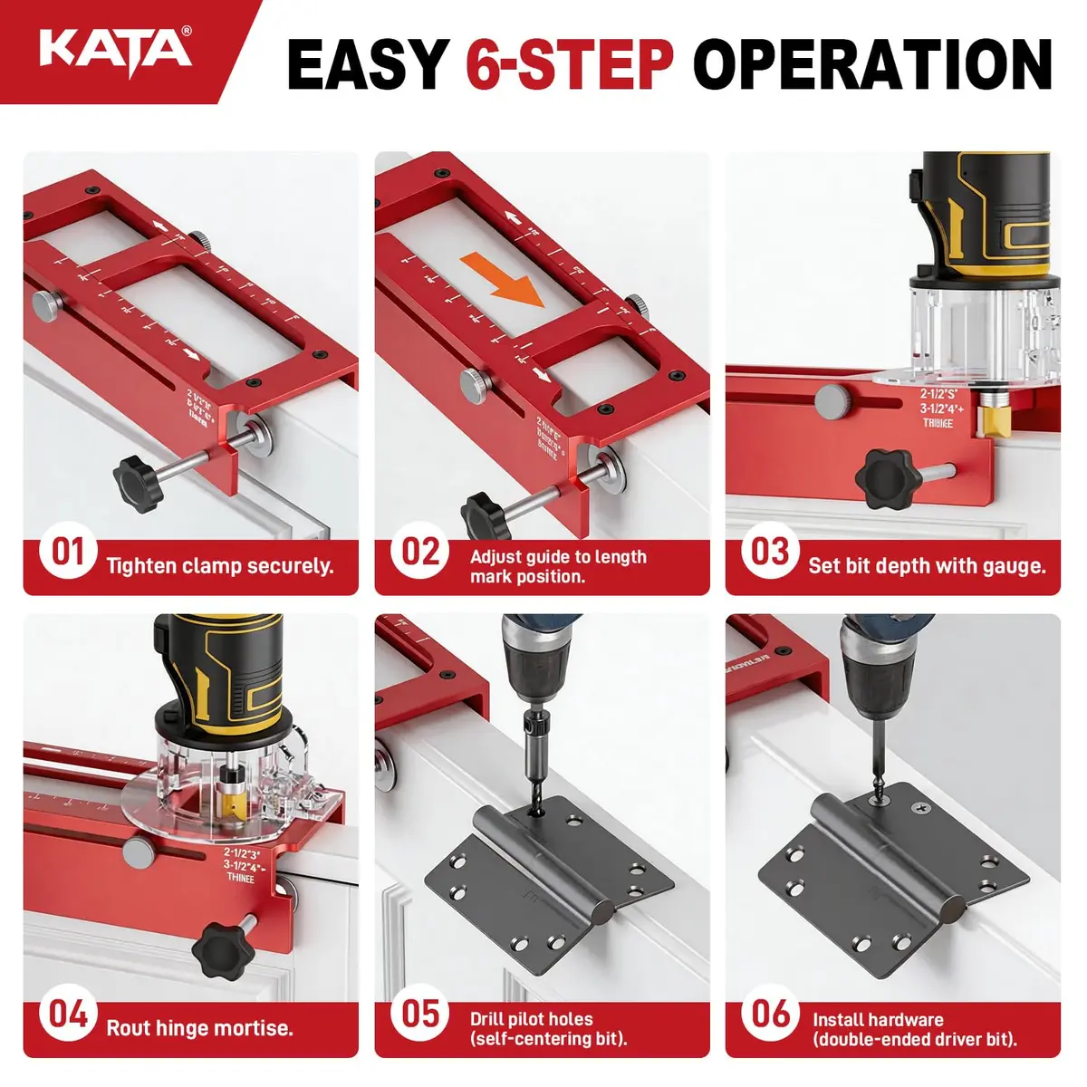 KATA Adjustable Door Hinge Jig for Router 2.5"-5" Hinges | Precision Mortise Tool Kit - view 5