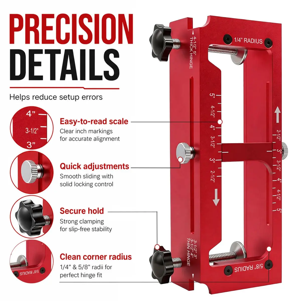 KATA Adjustable Door Hinge Jig for Router 2.5"-5" Hinges | Precision Mortise Tool Kit - view 2