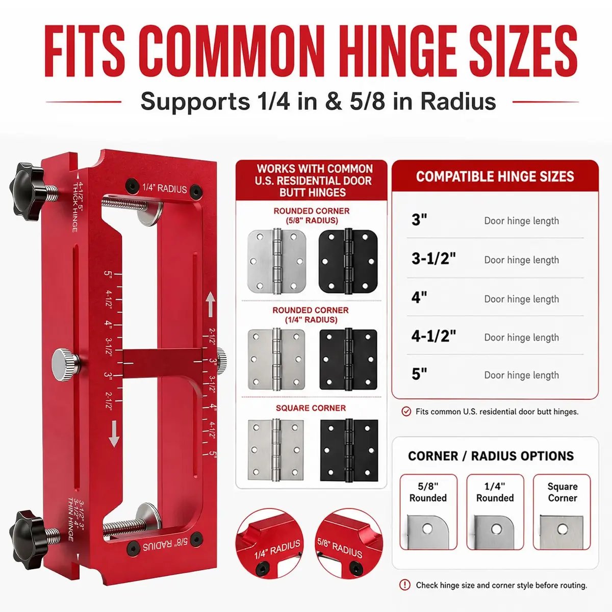KATA Adjustable Door Hinge Jig for Router 2.5"-5" Hinges | Precision Mortise Tool Kit - view 3