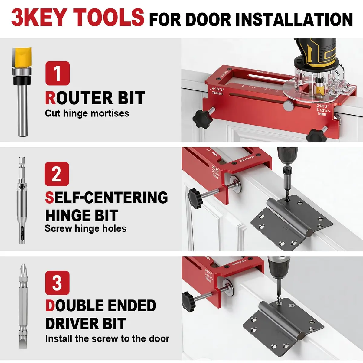 KATA Adjustable Door Hinge Jig for Router 2.5"-5" Hinges | Precision Mortise Tool Kit - view 4