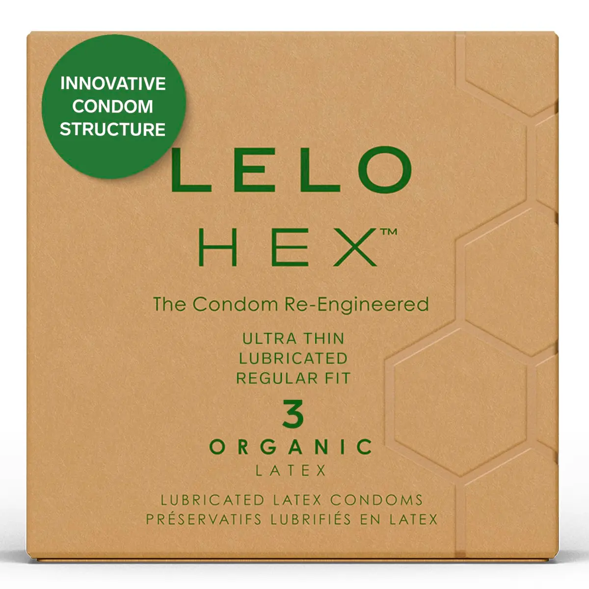 LELO HEX Organic Ultra Thin Condoms 54mm (2.12 in) | Organic Latex, 3 Pack - main product image