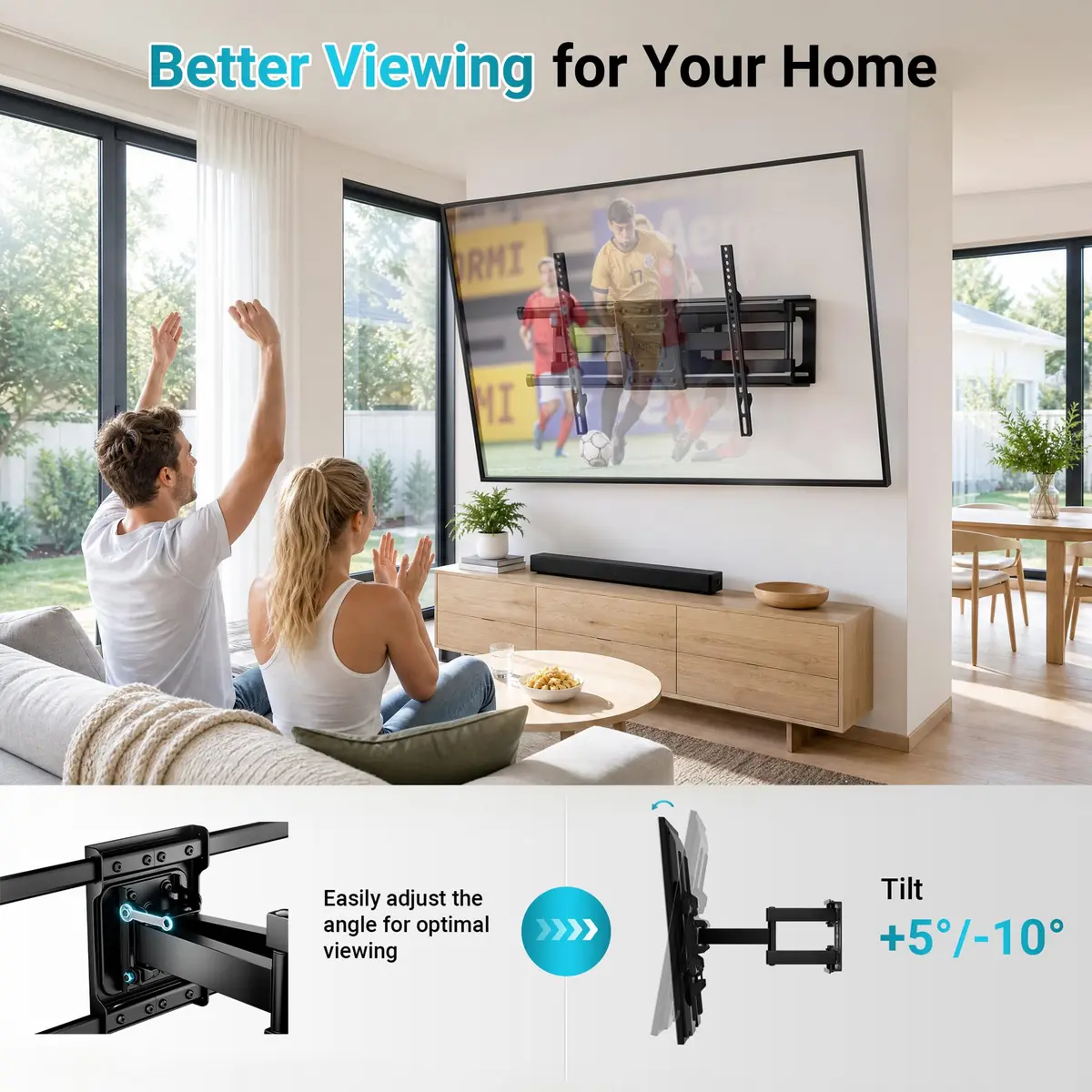 BONTEC Full Motion TV Wall Mount for 37-90 Inch TVs, Heavy Duty Swivel Tilt | Supports 132lbs, VESA 200x100 to 600x400mm - view 5