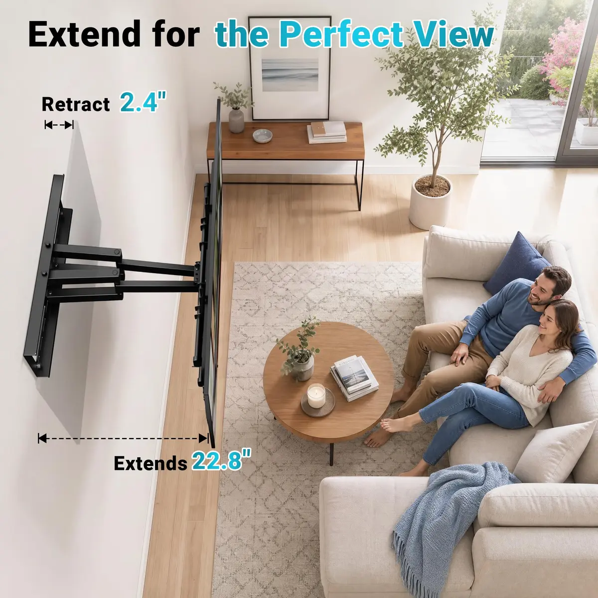 BONTEC Full Motion TV Wall Mount for 37-90 Inch TVs, Heavy Duty Swivel Tilt | Supports 132lbs, VESA 200x100 to 600x400mm - view 8