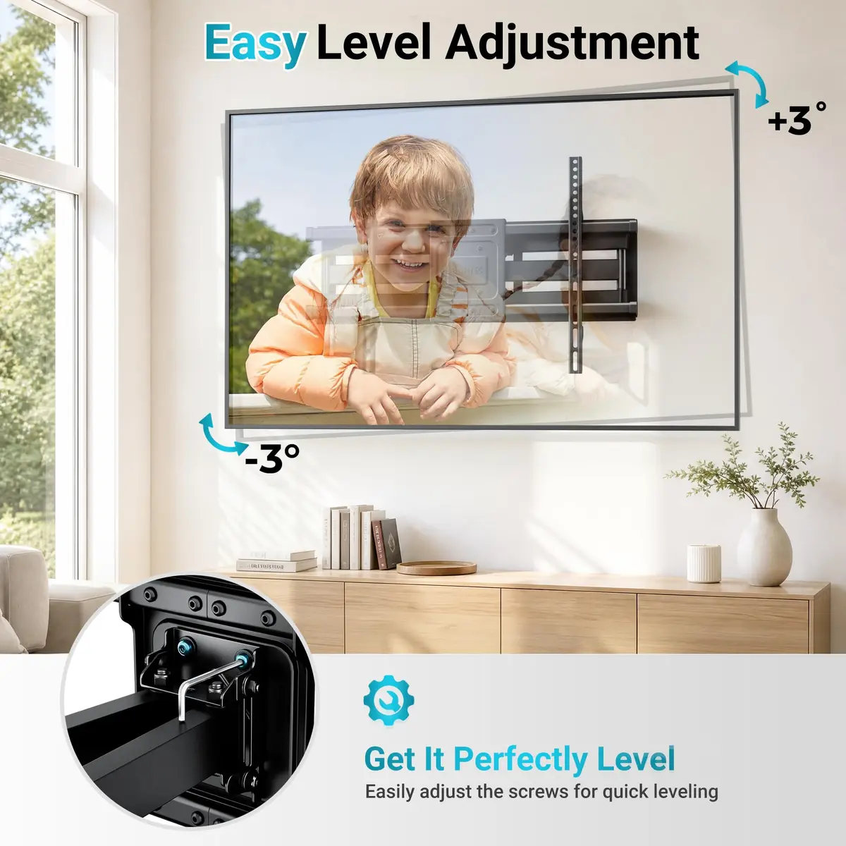 BONTEC Full Motion TV Wall Mount for 37-90 Inch TVs, Heavy Duty Swivel Tilt | Supports 132lbs, VESA 200x100 to 600x400mm - view 3