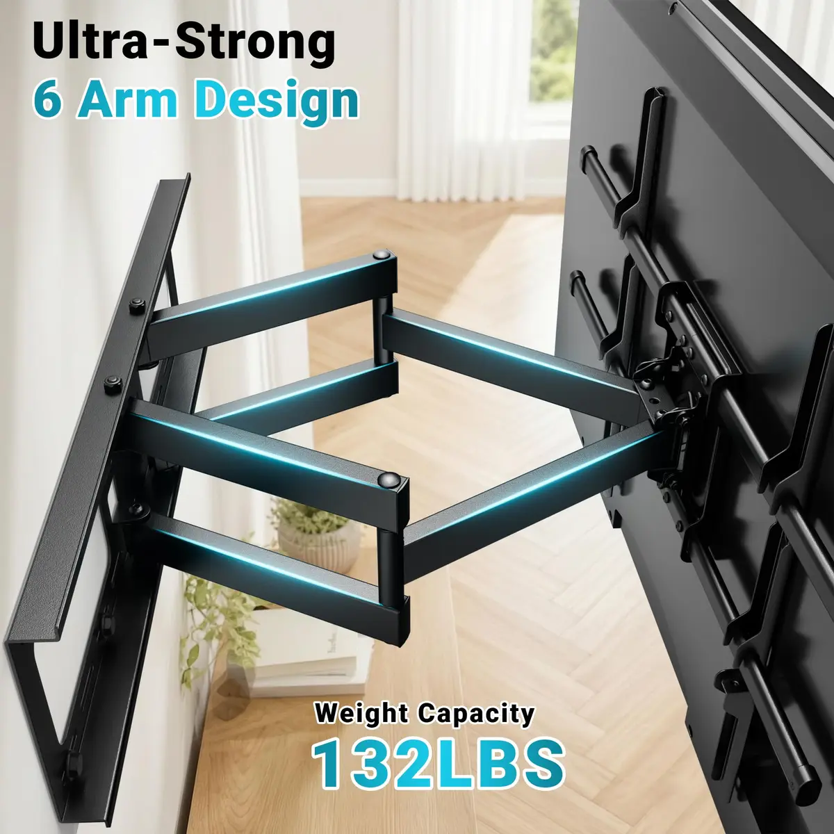 BONTEC Full Motion TV Wall Mount for 37-90 Inch TVs, Heavy Duty Swivel Tilt | Supports 132lbs, VESA 200x100 to 600x400mm - view 4
