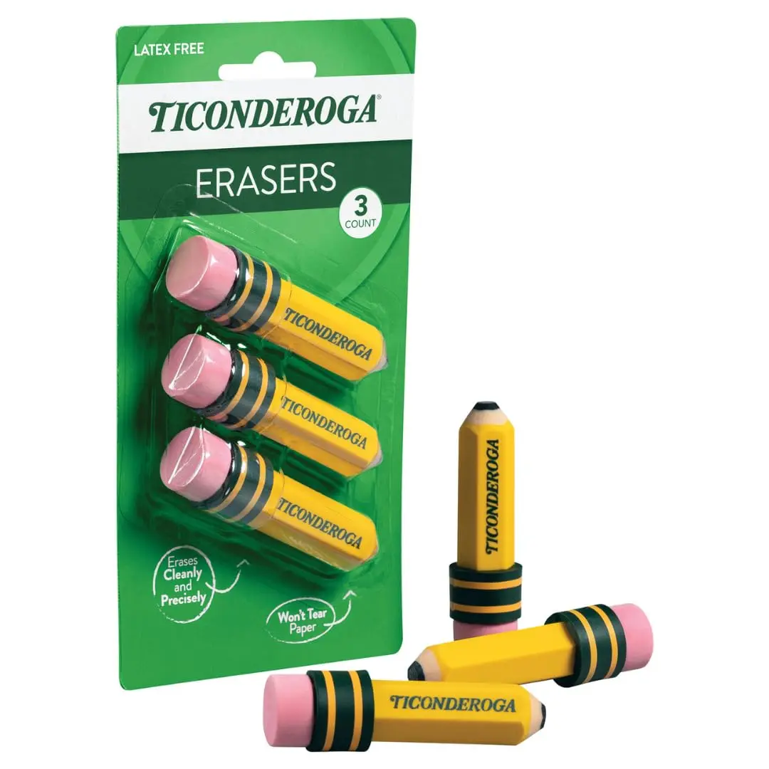 Ticonderoga Pencil Shaped Erasers, 36 Total Erasers (12 Packs of 3) | Smudge Resistant - view 7