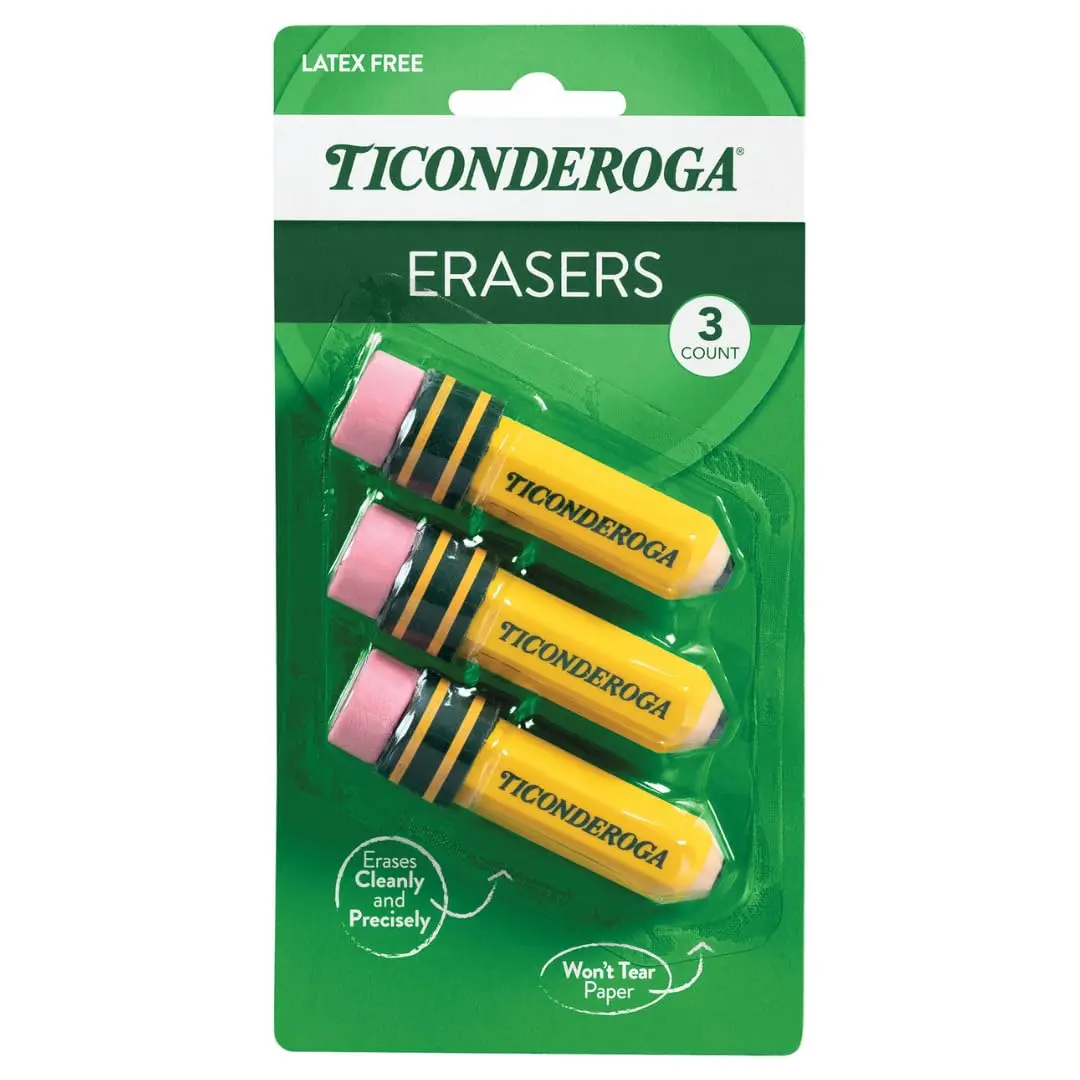 Ticonderoga Pencil Shaped Erasers, 36 Total Erasers (12 Packs of 3) | Smudge Resistant - view 2