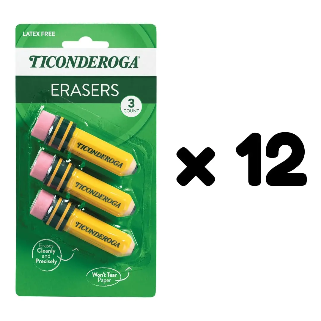 Ticonderoga Pencil Shaped Erasers, 36 Total Erasers (12 Packs of 3) | Smudge Resistant - view 4