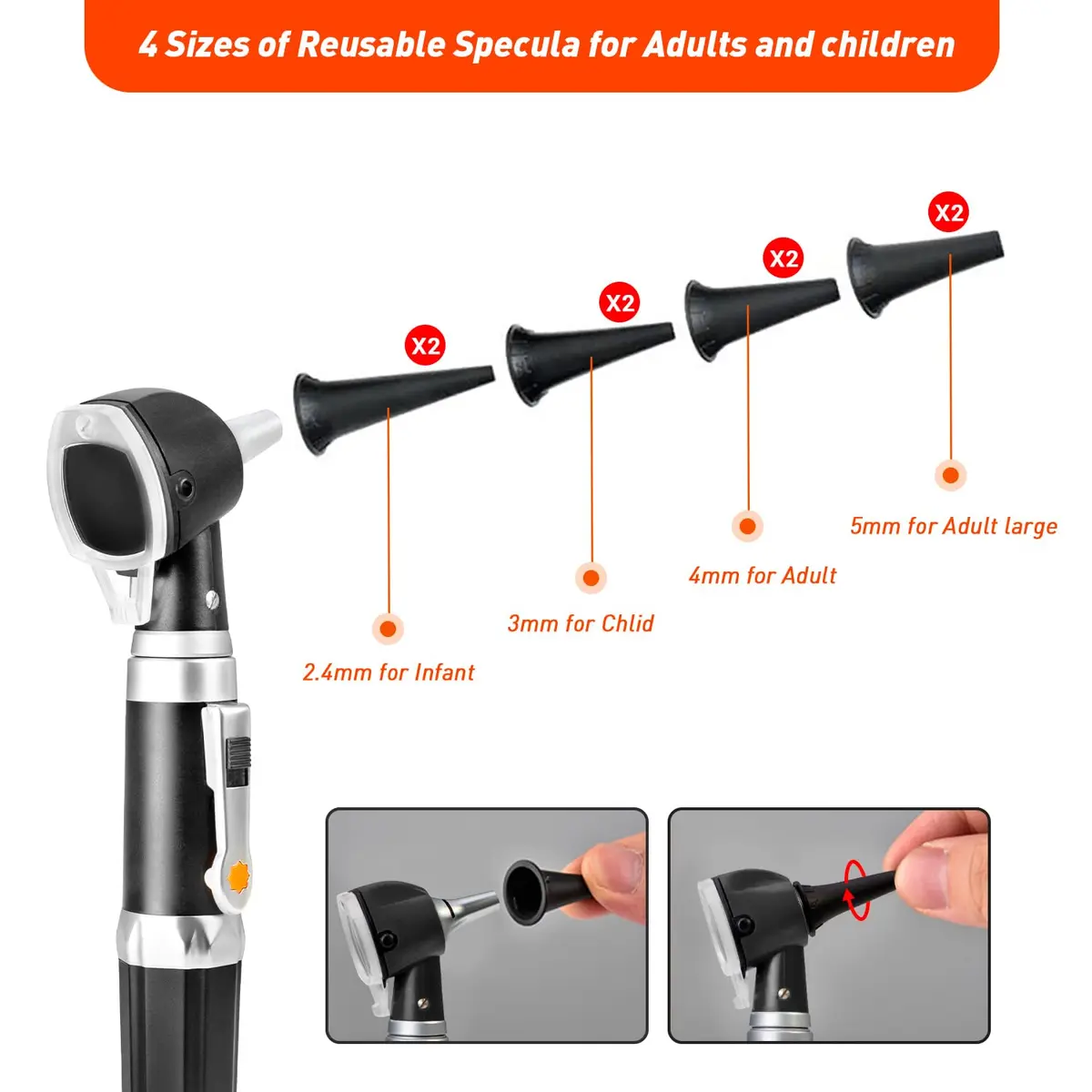 Scian Otoscope - Ear Scope with Light, Fiber Optic Otoscopes with Hard Plastic Case, Pocket Ear Infection Detector for Nurses,Kids,Elders,Home Use (Black) | Clear Ear Observation - view 6