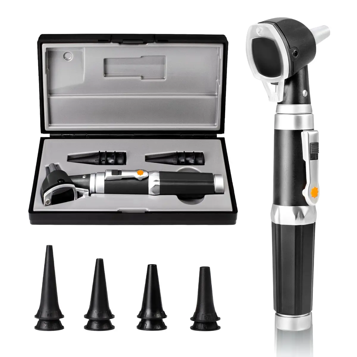 Scian Otoscope - Ear Scope with Light, Fiber Optic Otoscopes with Hard Plastic Case, Pocket Ear Infection Detector for Nurses,Kids,Elders,Home Use (Black) | Clear Ear Observation - main product image