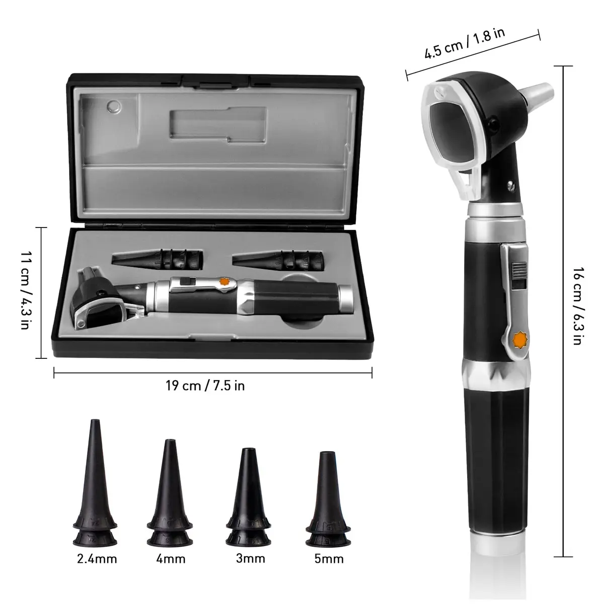 Scian Otoscope - Ear Scope with Light, Fiber Optic Otoscopes with Hard Plastic Case, Pocket Ear Infection Detector for Nurses,Kids,Elders,Home Use (Black) | Clear Ear Observation - view 8