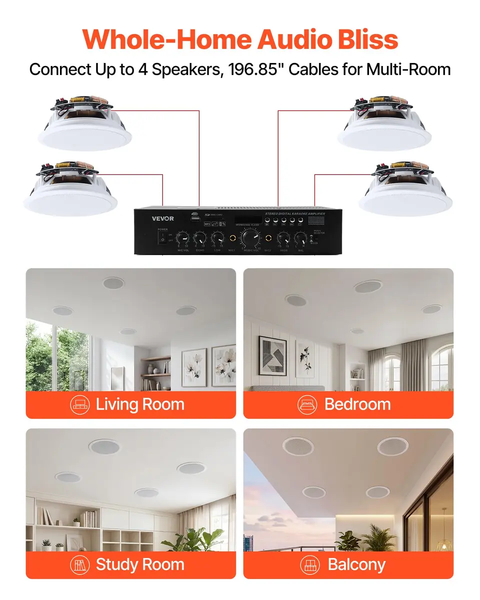 VEVOR Bluetooth Ceiling Speakers, 6.5" | 150W, in Ceiling & in-Wall System with Amplifier - view 6