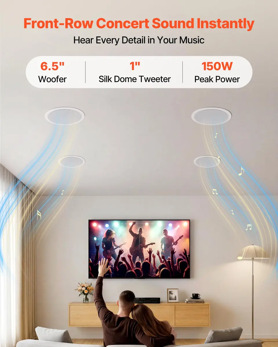 VEVOR Bluetooth Ceiling Speakers, 6.5" | 150W, in Ceiling & in-Wall System with Amplifier - view 2