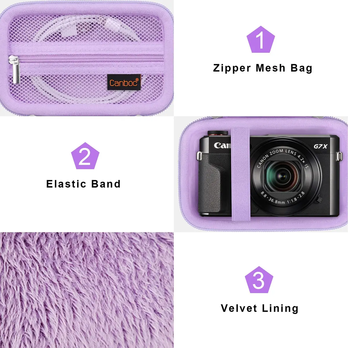 Canboc Purple Case for Canon PowerShot G7X Mark III/ Mark II Digital Camera | Fits Cameras Under 5.1x2.9x2.26 Inch - view 6