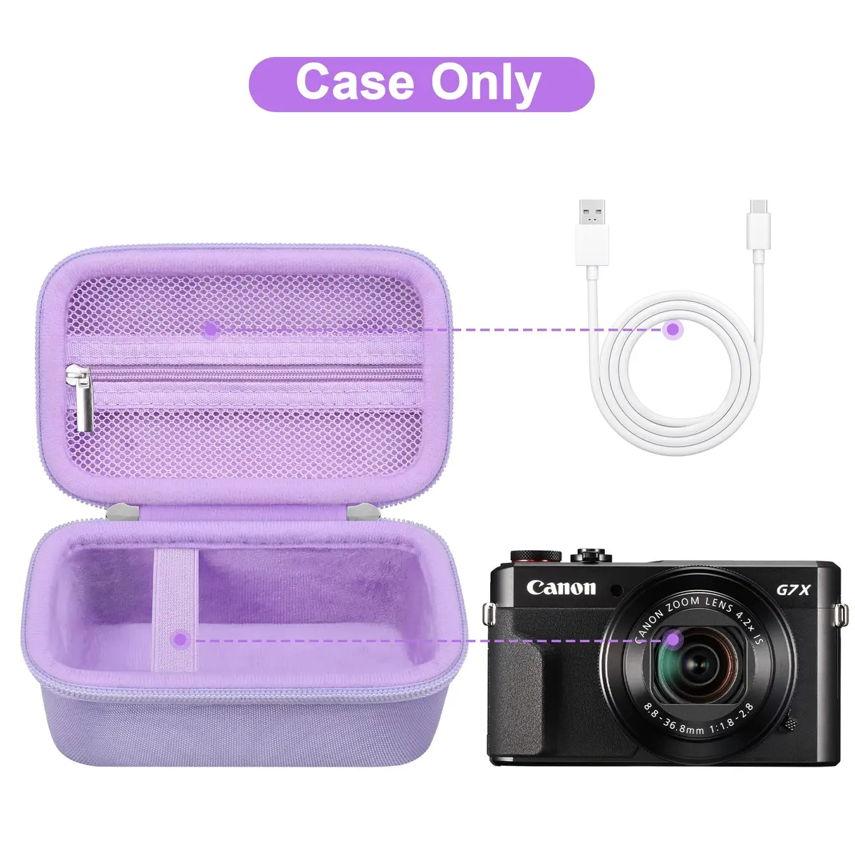 Canboc Purple Case for Canon PowerShot G7X Mark III/ Mark II Digital Camera | Fits Cameras Under 5.1x2.9x2.26 Inch - view 2