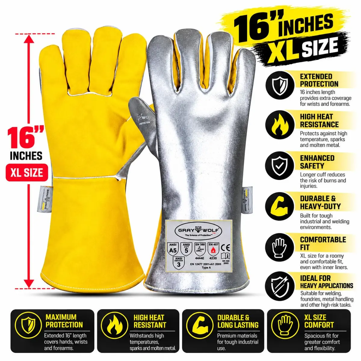 SpecxArmor Graywolf Heat Resistant Welding Glove 14 Inches | High Heat & Flame Protection - view 2