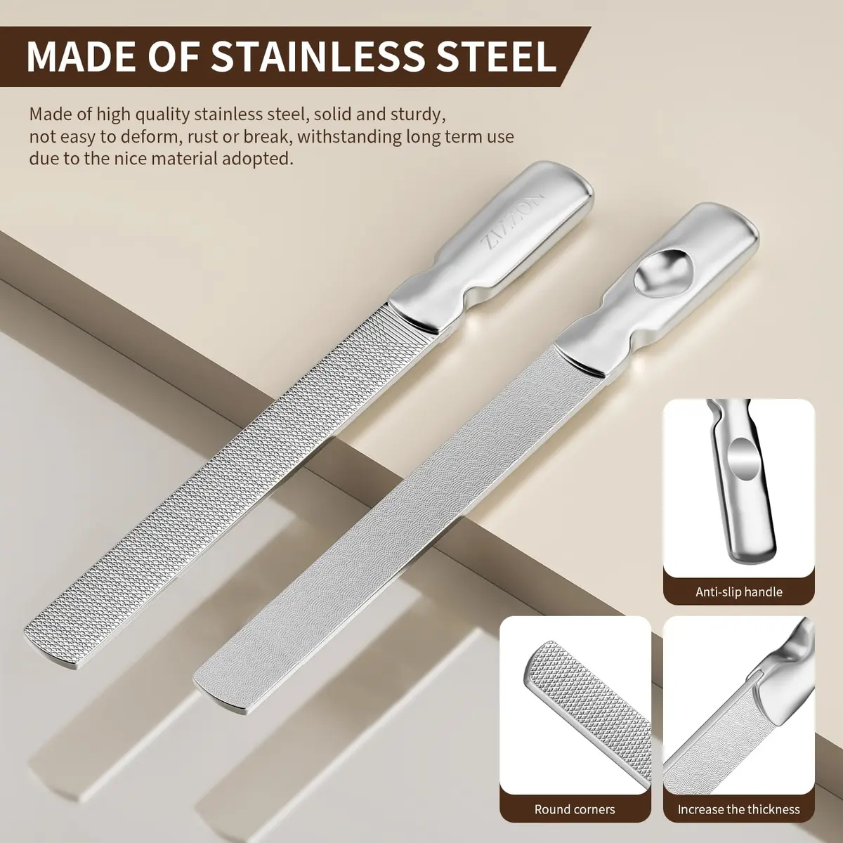 ZIZZON Stainless Steel Nail Files Double Sided 5.7 Inch | Heavy Duty Reusable Manicure Tools - view 3