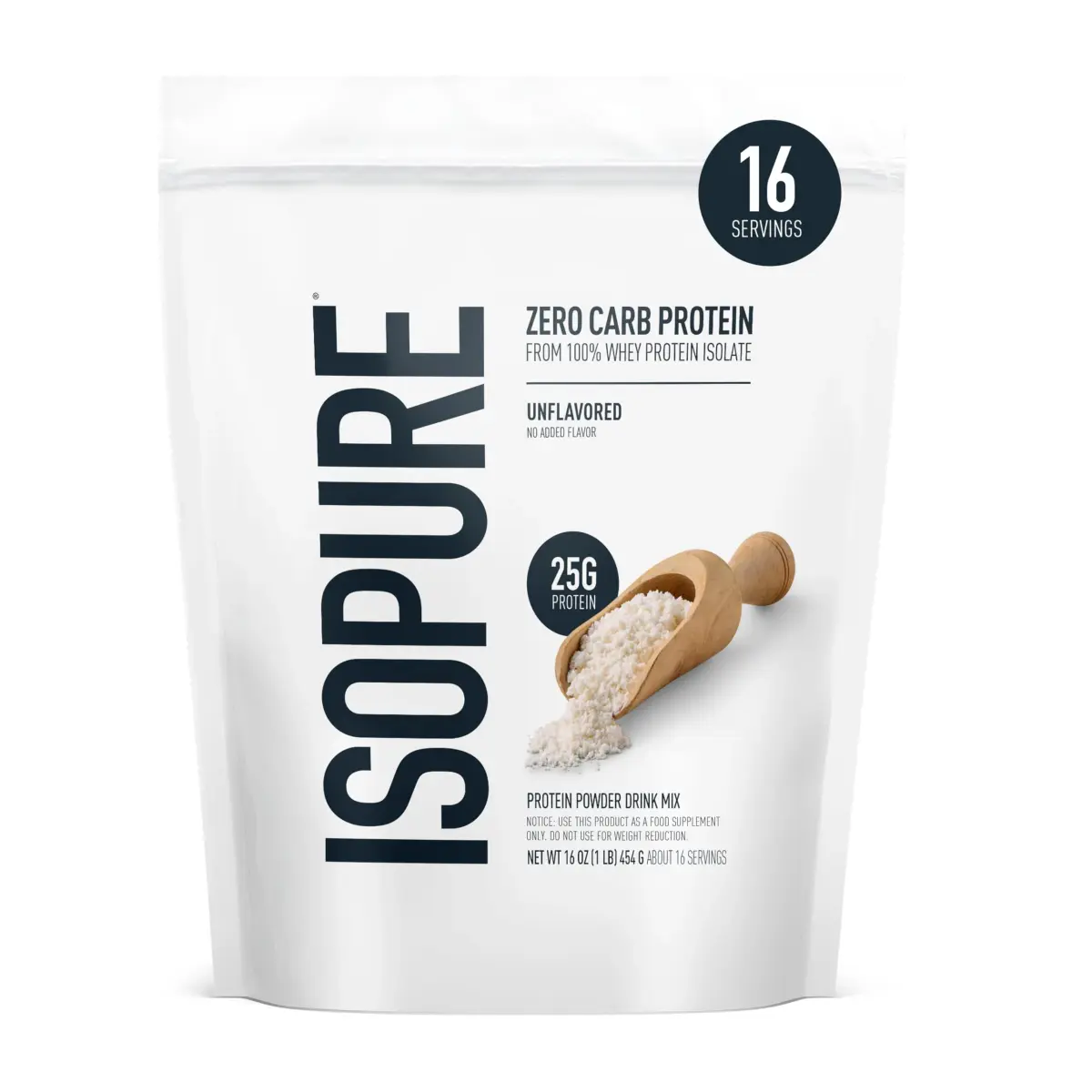 Isopure Zero Carb 100% Pure Whey Isolate Protein Powder Unflavored 12x1lb | 25g Protein Per Serving - main product image