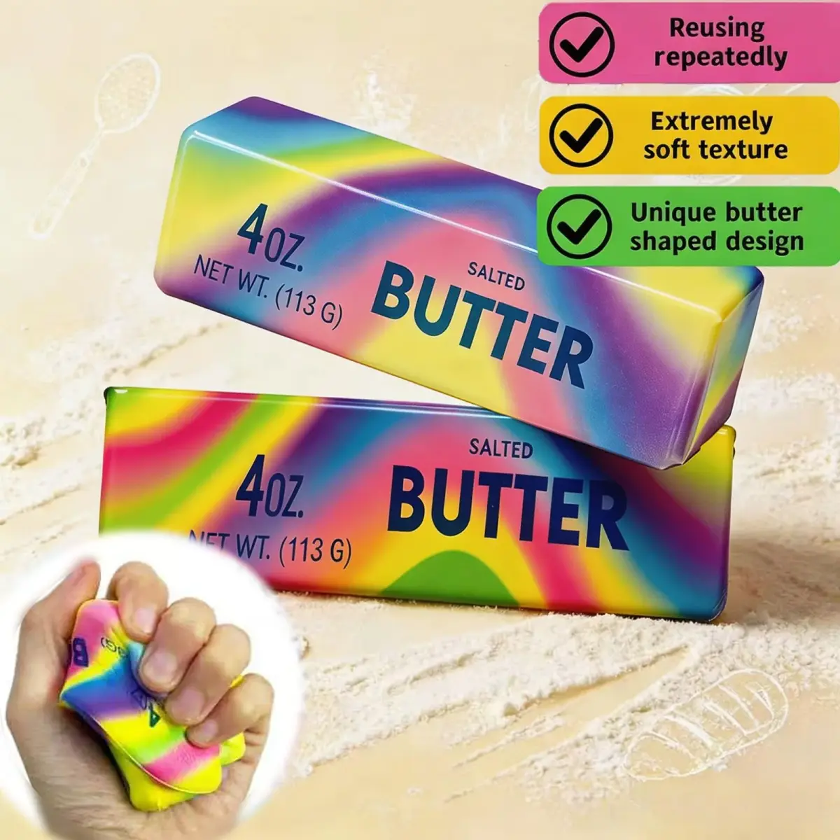 Generic Butter Stick Squeeze Stress Ball Toy 14.5cm (5.71in) | Slow Rebound PU Foam for Kids 3-7 Years - view 3