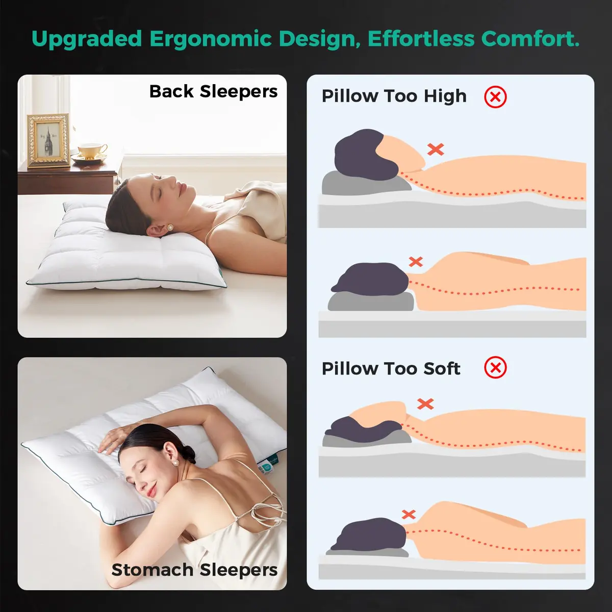 Three Geese Ultra Thin Flat Goose Down Feather Pillows Set of 2 | 2.5 inch Height, 18x26 Inch - view 6