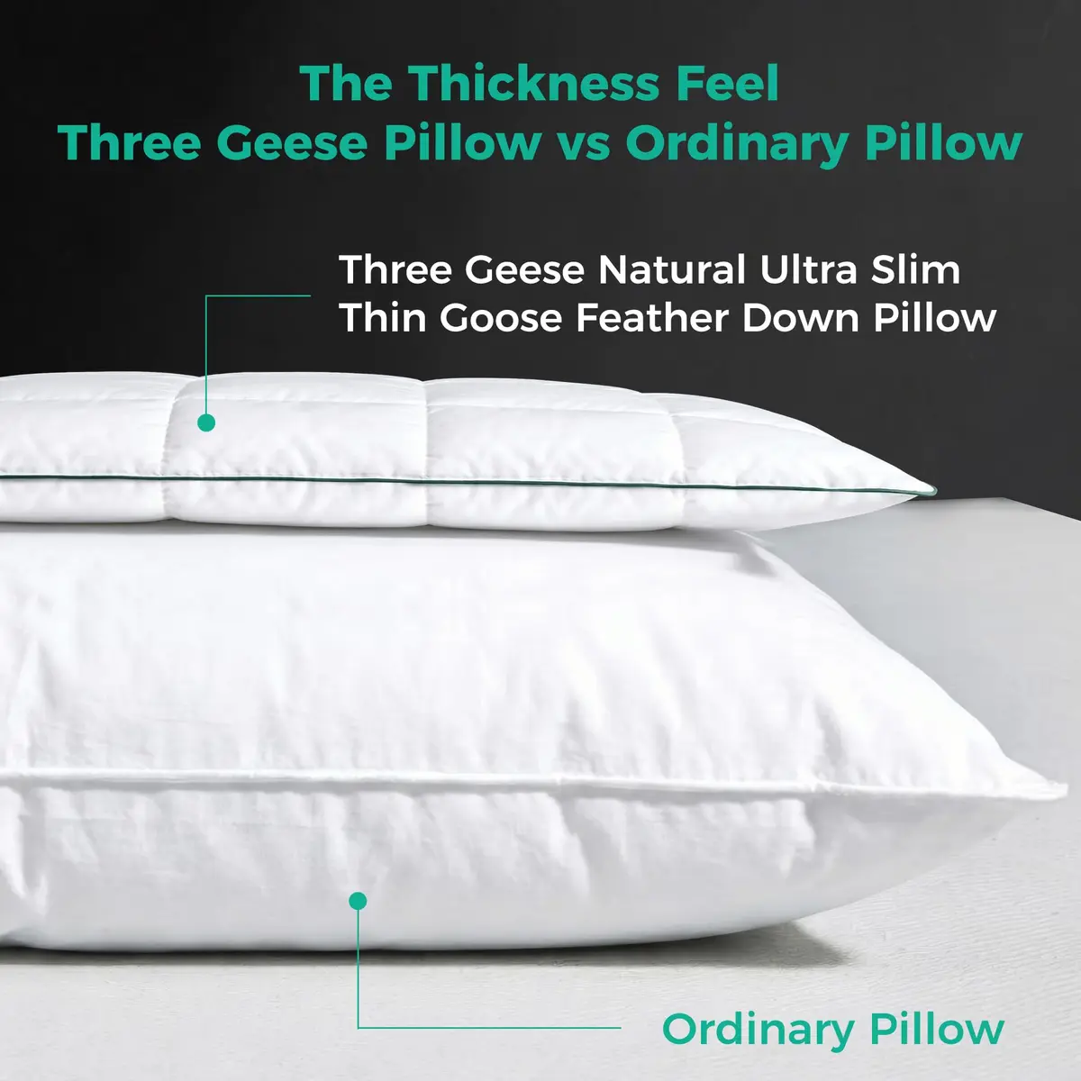Three Geese Ultra Thin Flat Goose Down Feather Pillow King Size 91cm (36 Inches) | OEKO-TEX Certified Cotton Cover - view 3
