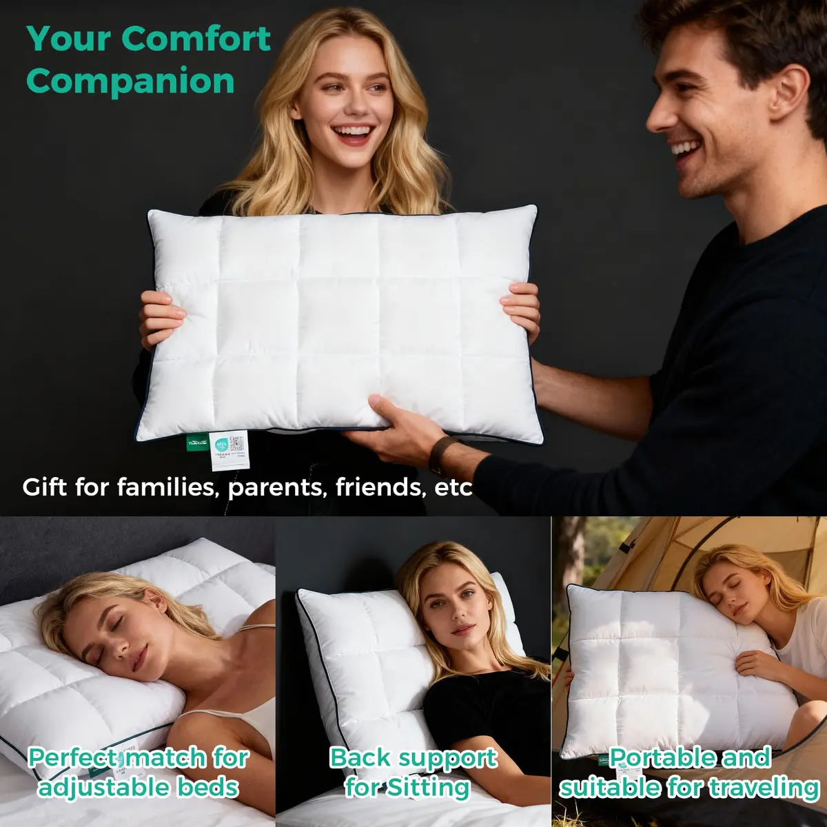 Three Geese Ultra Thin Flat Goose Down Feather Pillow Set of 2 | 2.5" Height, 100% Cotton Cover, Ergonomic Support for Sleep & Travel - view 9