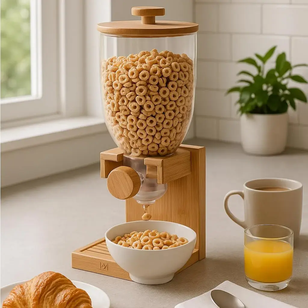 ZevrO Bamboo Cereal Dispenser with Airtight Lid, 1560 ml (52.5 Fl Oz) Pack of 3 | Countertop Dry Food Dispenser for Kitchen Organization - view 2