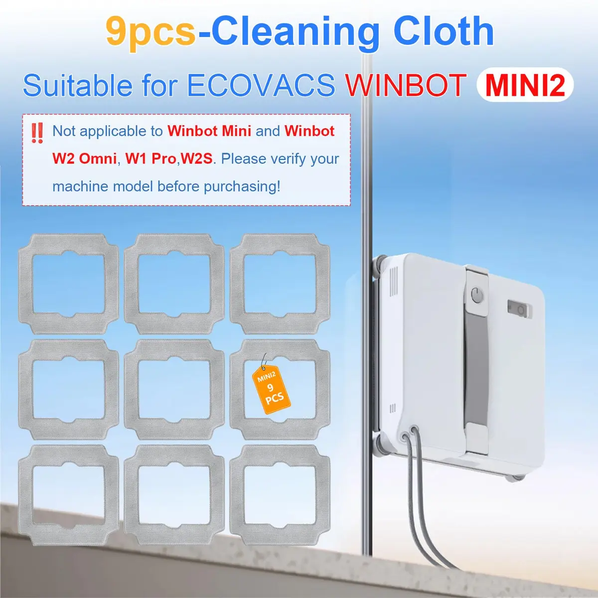 Frexusuent Replacement Mop Pads for Ecovacs Winbot MINI2 Window Cleaner Robot (9 Pcs, Microfiber) | Compatible with MINI2 Only - view 2