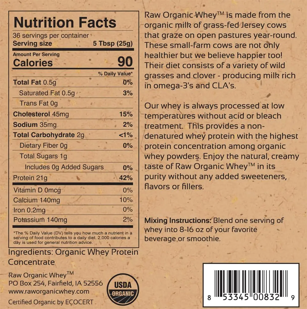 Raw Organic Whey USDA Certified Organic Whey Protein Powder Unflavored 2 lb (32 oz) | Grass-Fed, Cold-Processed, Non-GMO - view 5