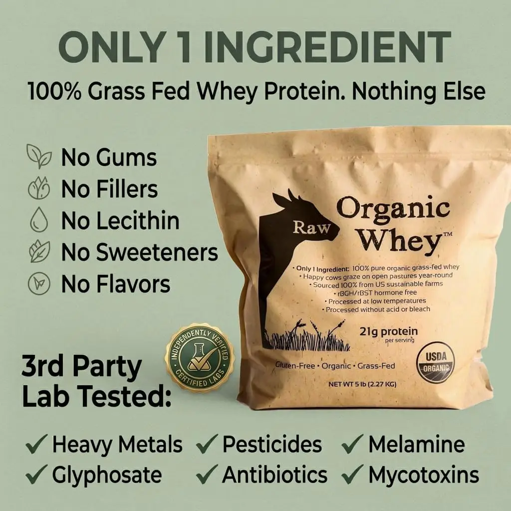 Raw Organic Whey USDA Certified Organic Whey Protein Powder Unflavored 2 lb (32 oz) | Grass-Fed, Cold-Processed, Non-GMO - view 3