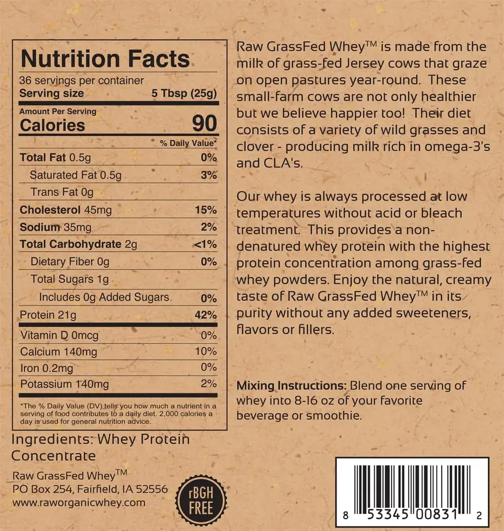 Raw Organic Whey Grass Fed Protein Powder Unflavored 0.93 kg (2 lb) | 100% Pure Single Ingredient - view 4