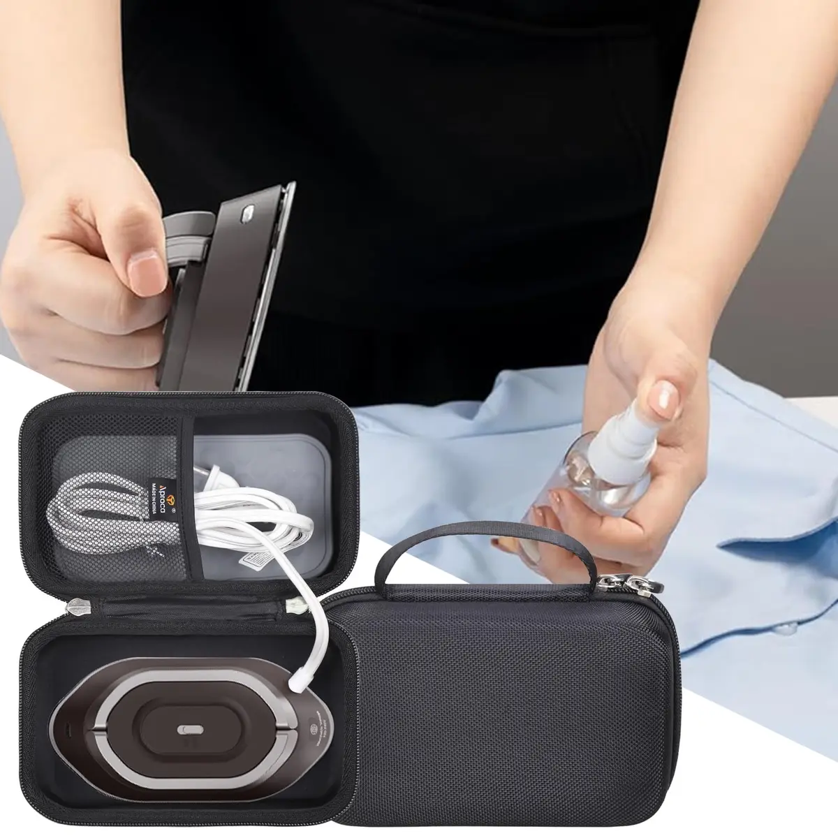 Aproca Home Travel Iron Mini Dry Iron Case | Compact, Durable & Stylish (enables safe travel with accessories) - view 4