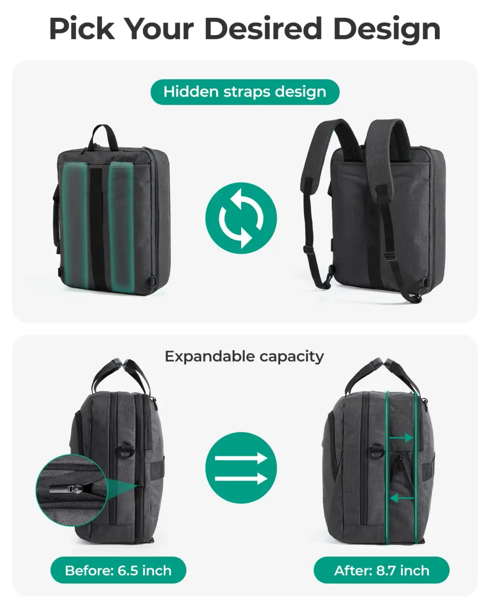 BAGSMART 3-in-1 Expandable Laptop Bag 43.9 cm (17.3 Inch) | Water-Resistant Business Travel Bag - view 3
