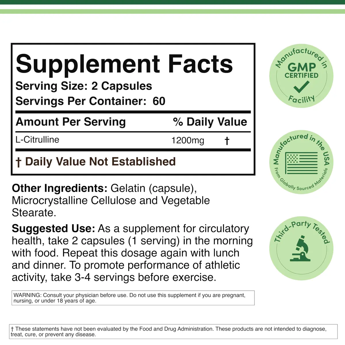 Double Wood Supplements L-Citrulline Capsules 1200mg Per Serving 120 Count | Supports Muscle Recovery & Exercise Endurance - view 2