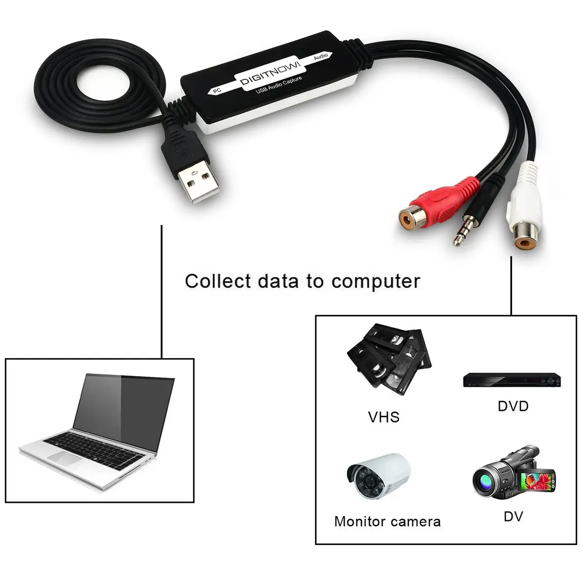 DIGITNOW USB 2.0 Audio Capture Card | Convert Cassettes to MP3, Support Mac & Windows - view 6