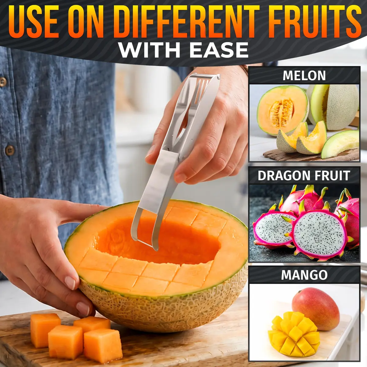 BURIUS Watermelon Cutter Slicer Tool 2-in-1, Stainless Steel | Cubes & Slices for Fruit Salads & Picnics - view 8