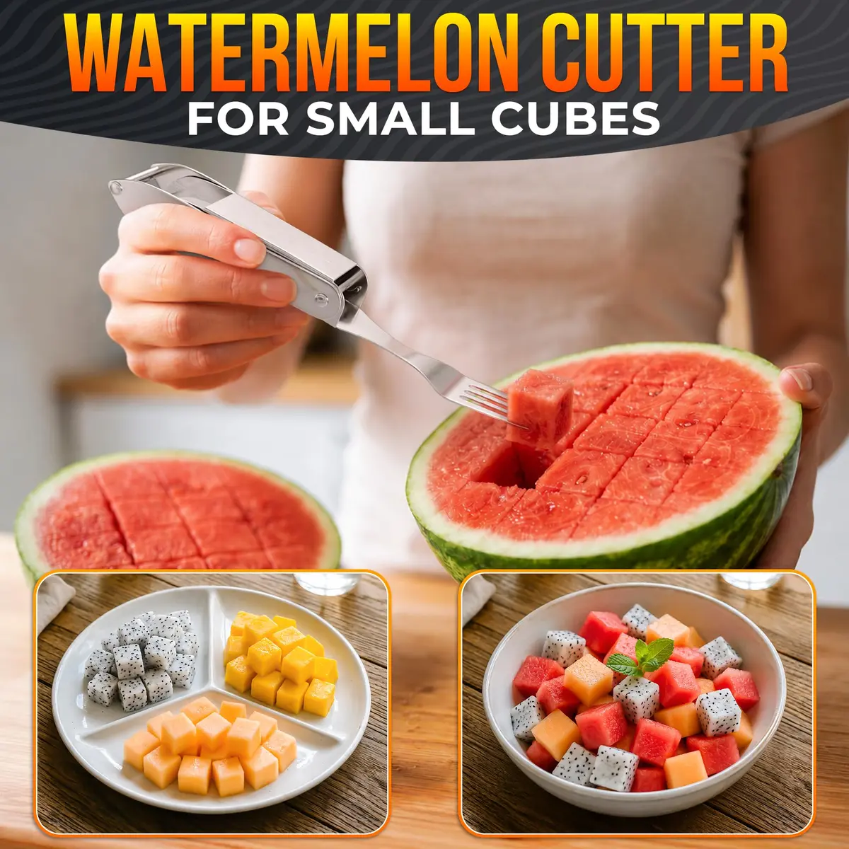 BURIUS Watermelon Cutter Slicer Tool 2-in-1, Stainless Steel | Cubes & Slices for Fruit Salads & Picnics - view 9